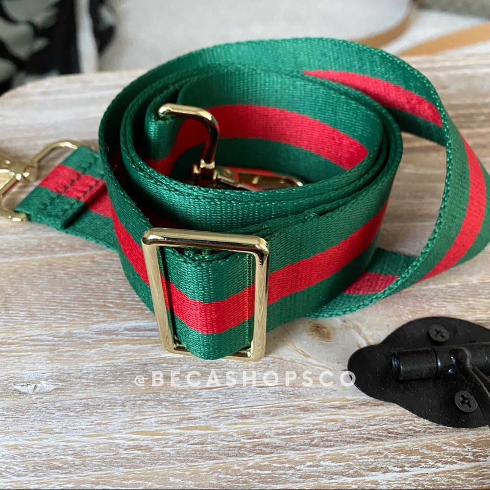 Red & Green Web Canvas Handbag Strap Replacement Guitar Strap - Picture 2 of 7